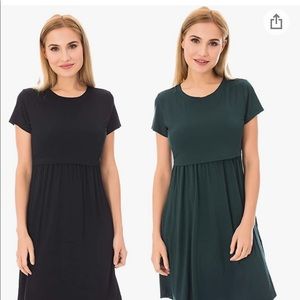 Set of 2 Maternity/Nursing T-Shirt Dresses (Green & Black - XL - NWOT)